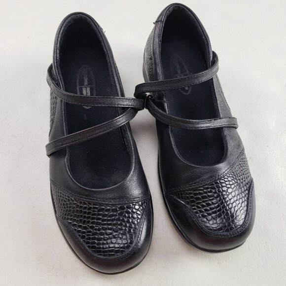 Aetrex Julia Mary Jane Shoe Womens 6.5 X Wide Black Leather Hook Loop Comfort - Picture 1 of 10